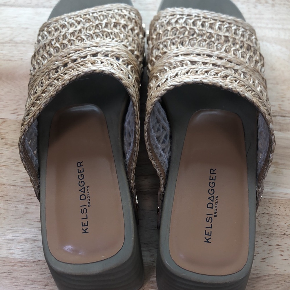 Kelsi Dagger Natural Woven Slide Mules with Brown Accents - Picture 2 of 9